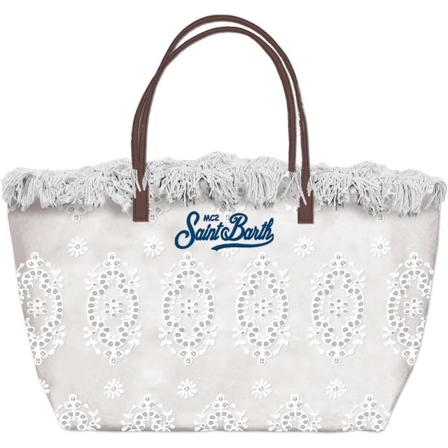 MC2 Saint Barth City Bag Fringe Borsa Sangallo Bianco Cotone