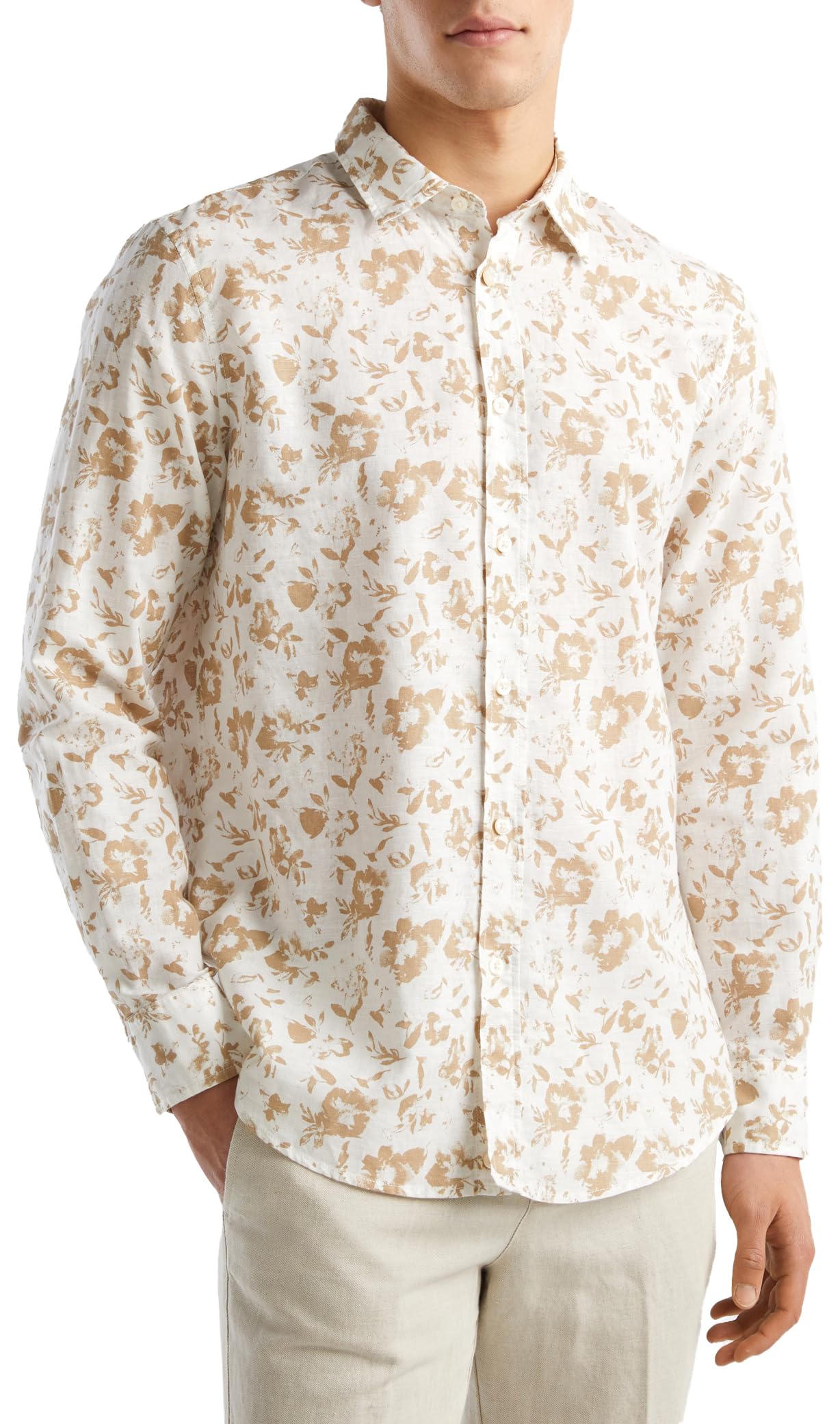 Benetton Camicia Uomo 5hpwuq03g lino floreale XS