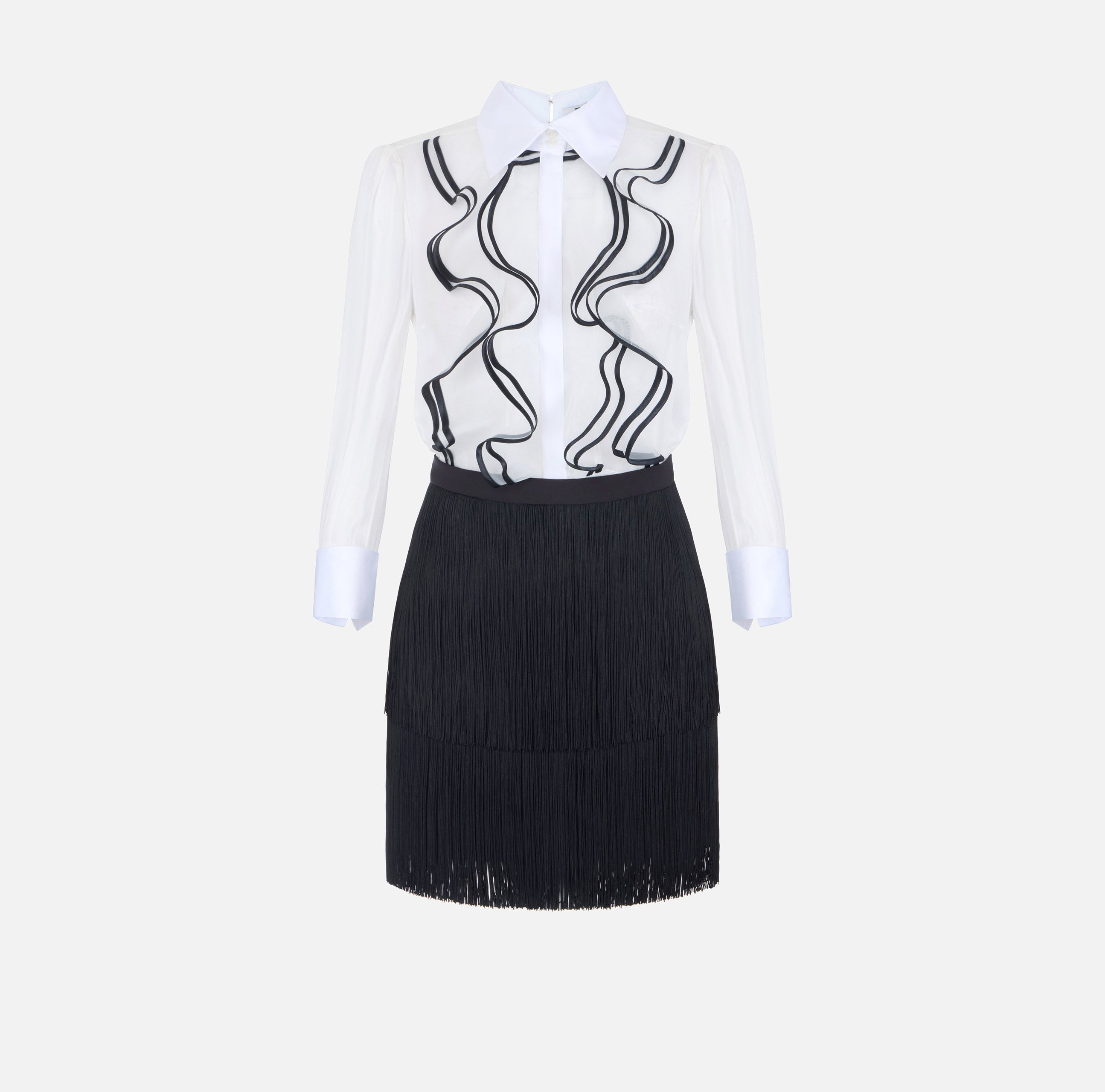 Elisabetta Franchi AB02267E2 Abito Avorio Nero Georgette