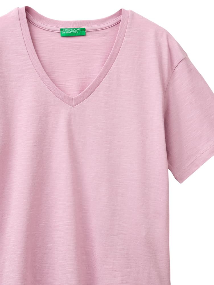 Benetton 3BVXD4020 T-Shirt Donna Viola Scollo V XXS