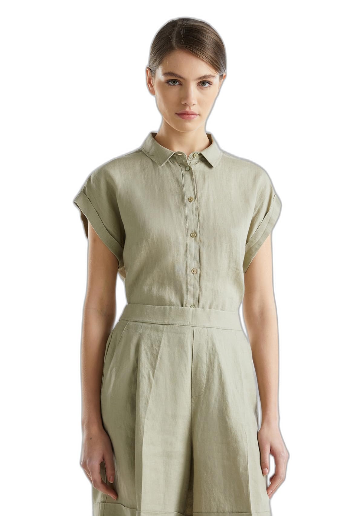 Benetton 5bmldq06v camicetta donna lino boxy Bianco