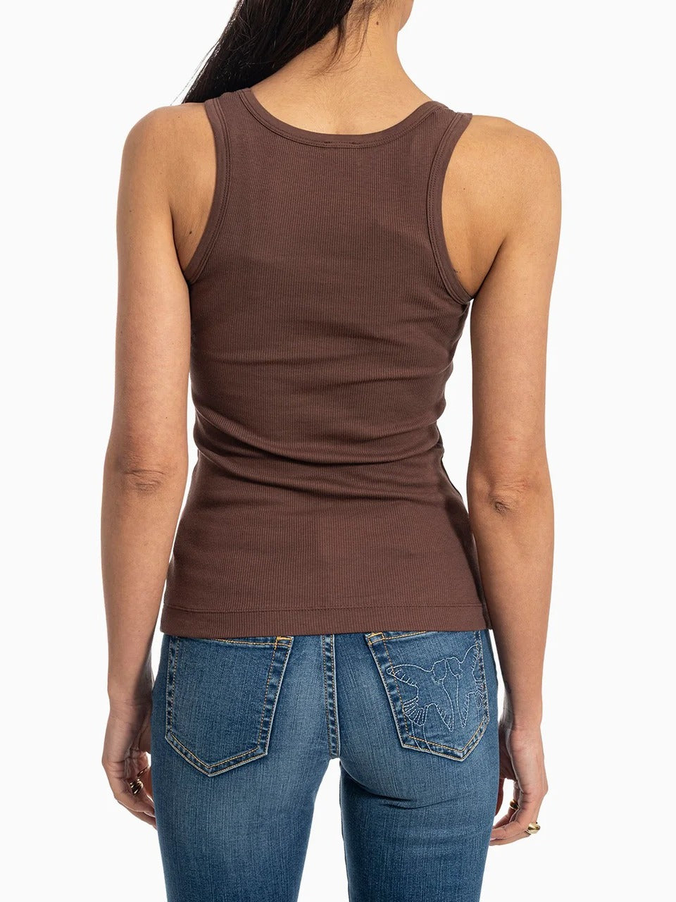 Pinko 100807 A338 canotta marrone cotone costine aderente