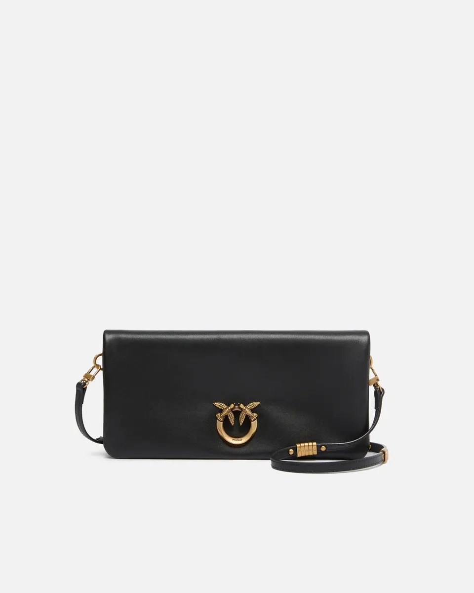 Pinko Love Click Soft borsa donna nero pelle oro antico