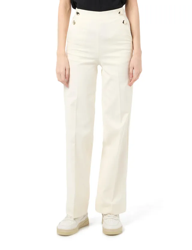Benetton Pantaloni Palazzo Donna Bianchi 36 Vita Alta