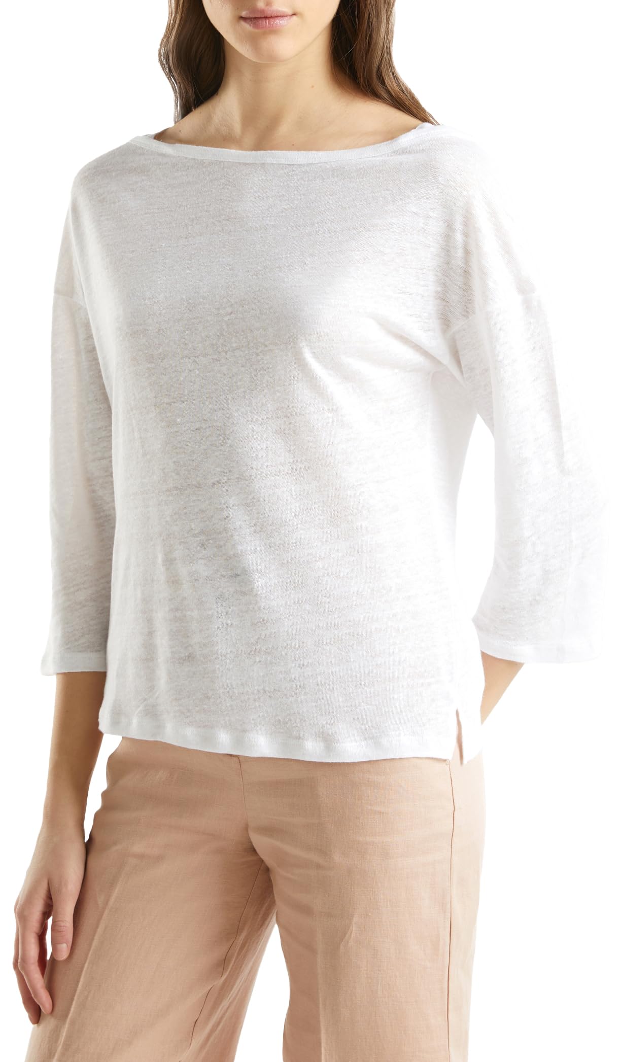 Benetton 3kgqe16b0 T-Shirt Donna Bianco Ottico 101 Lino