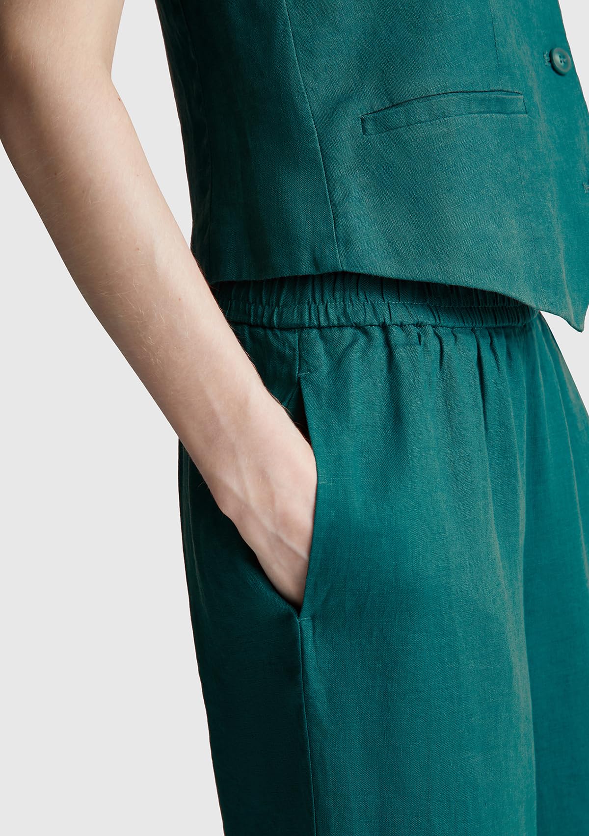 Benetton 4aghdf09g Pantaloni Donna Lino Blu Notte 016