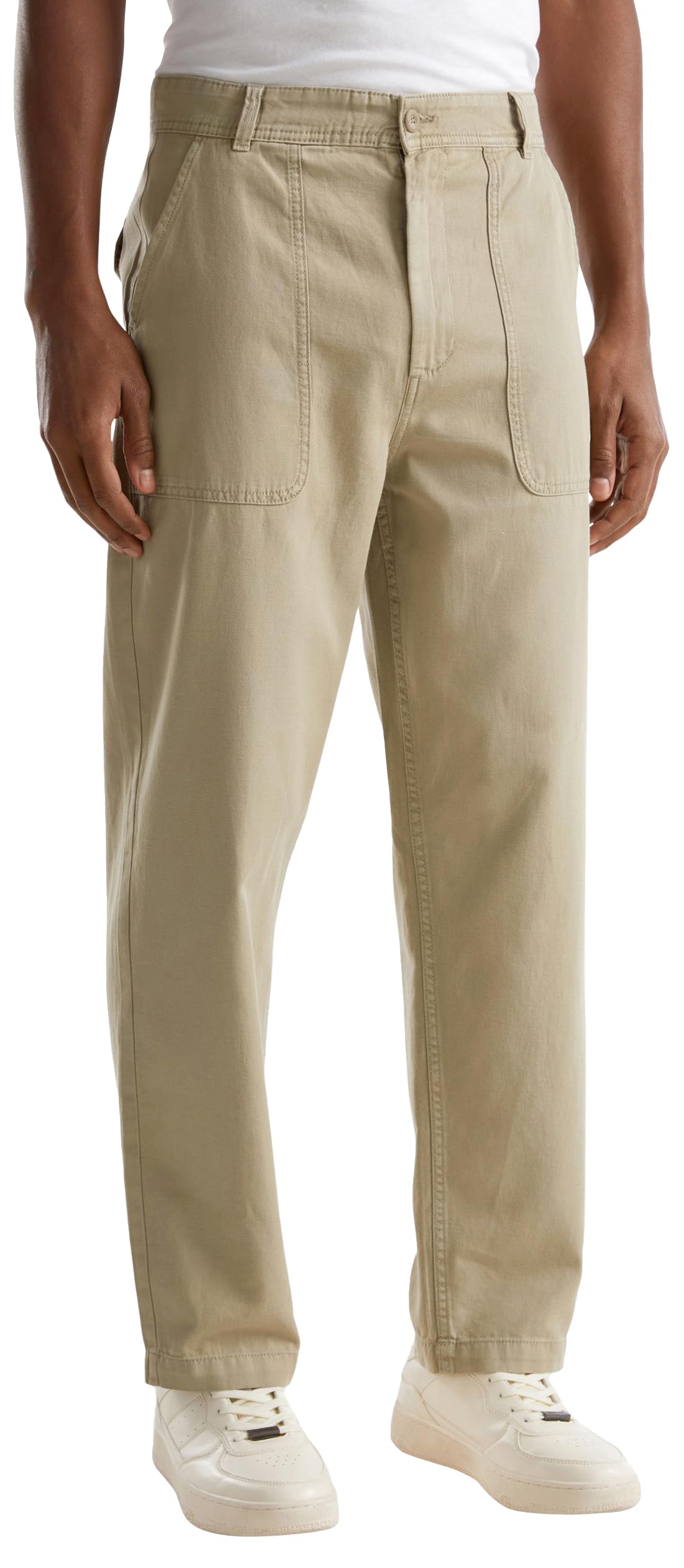 Benetton 4ujmuf042 Pantalone Uomo Verde Oliva 42 lino