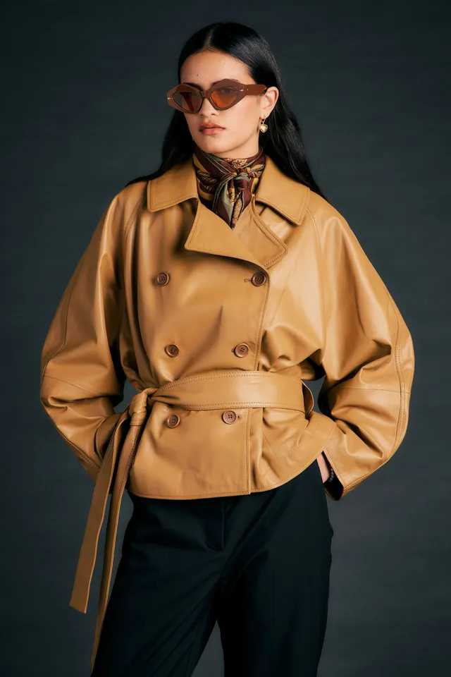 Karen Walker Leather Cropped Underground Coat giacca pelle tan unica