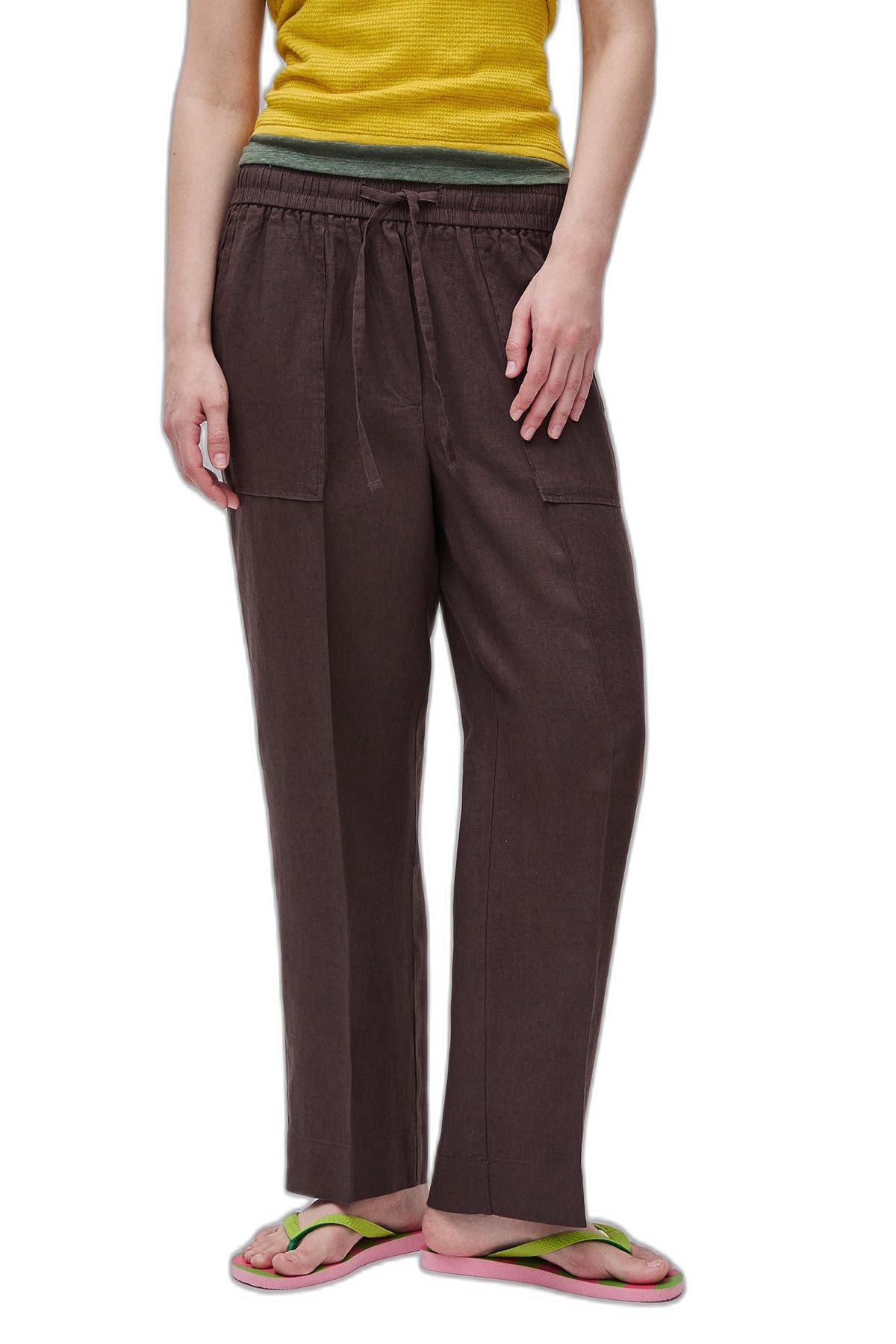 Benetton 4AGHDF08J Pantalone Donna Lino Verde