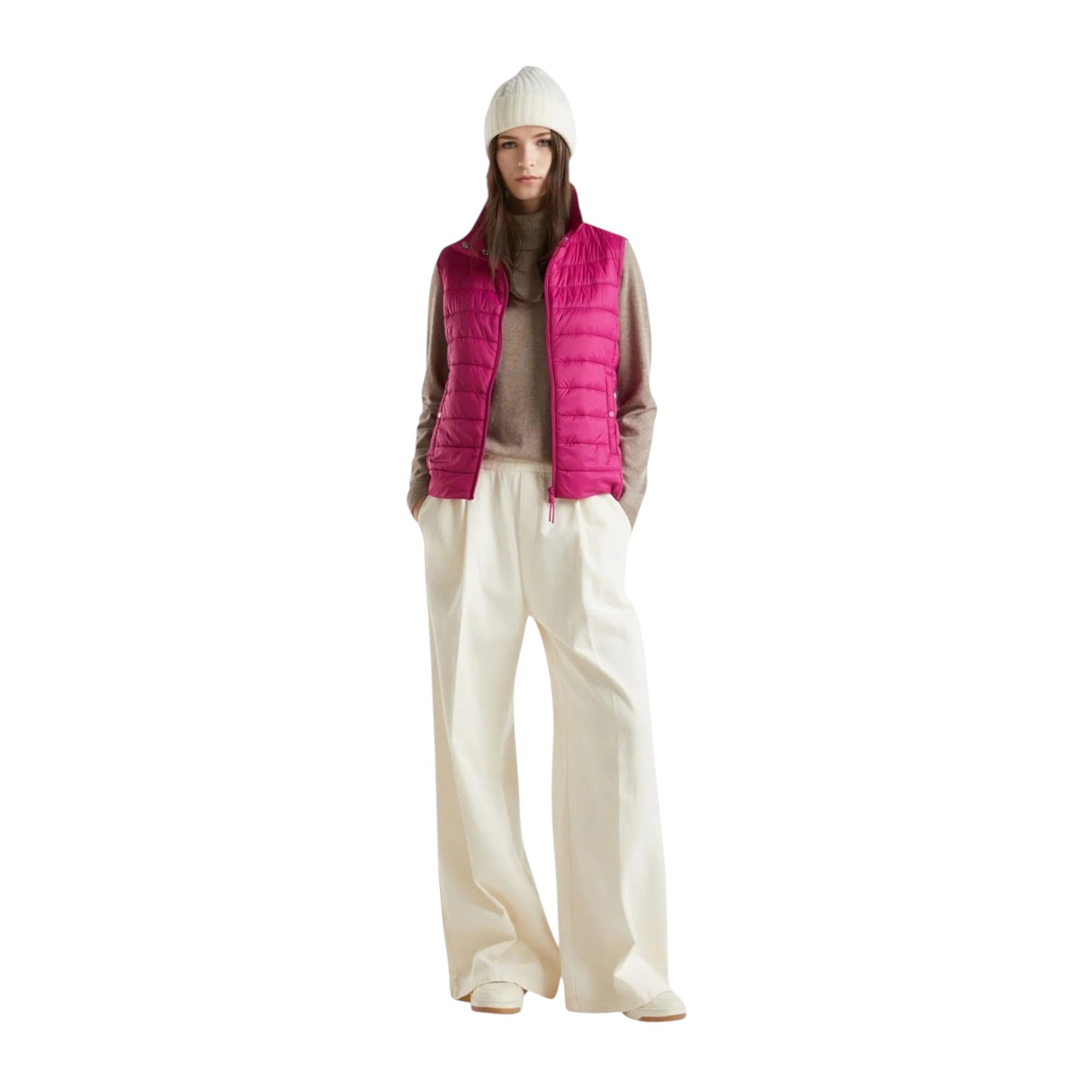 Benetton gilet donna imbottito con zip e tasche laterali