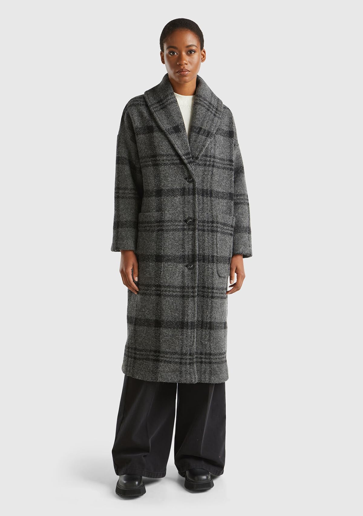 Benetton cappotto donna M lana jacquard lungo