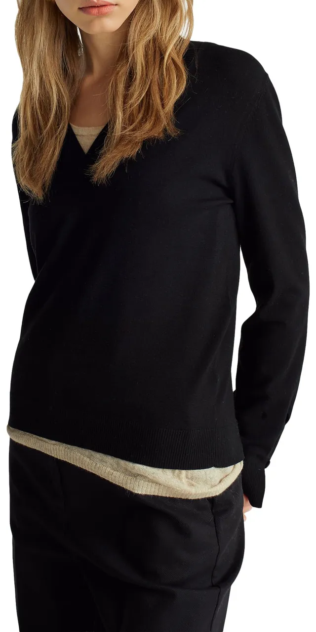 Benetton Maglieria 1w2ad4034 maglia scollo V nera viscosa