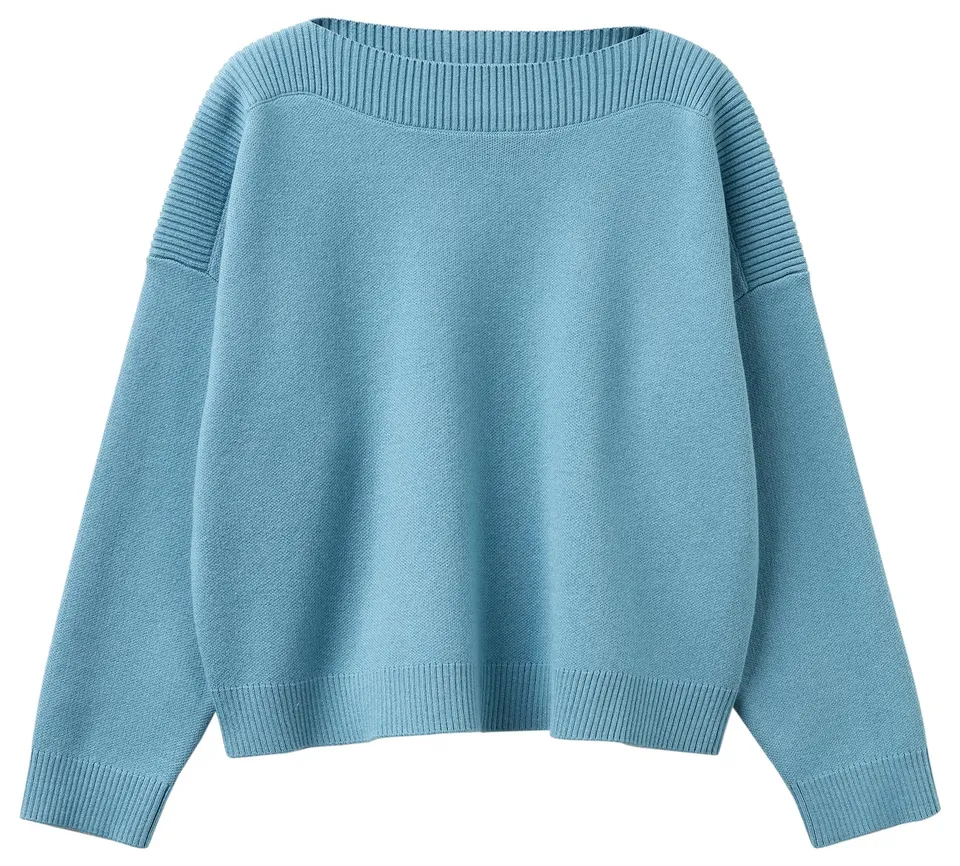 Benetton Maglia Barchetta Donna Blu Jacquard Boxy