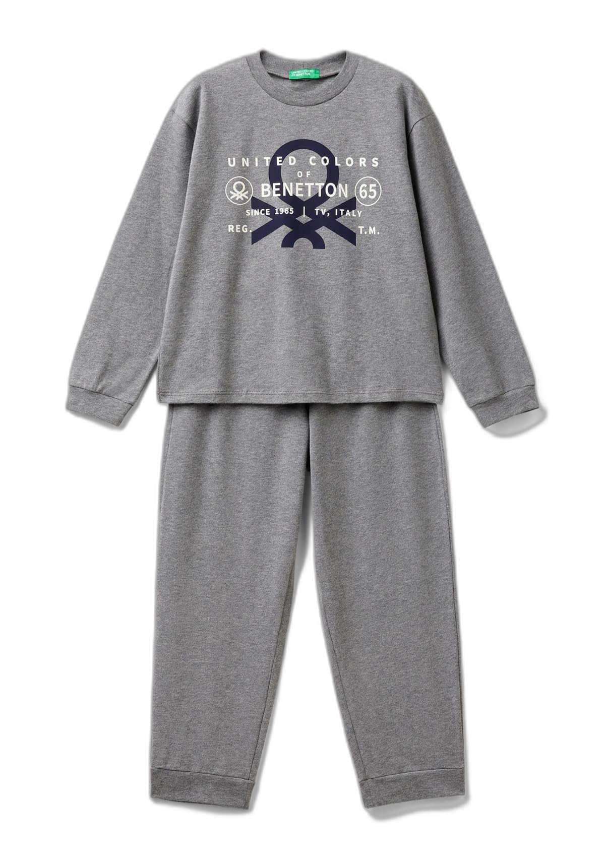 Benetton 3dke0p073 Pigiama Bambino Verde Stampa Logo
