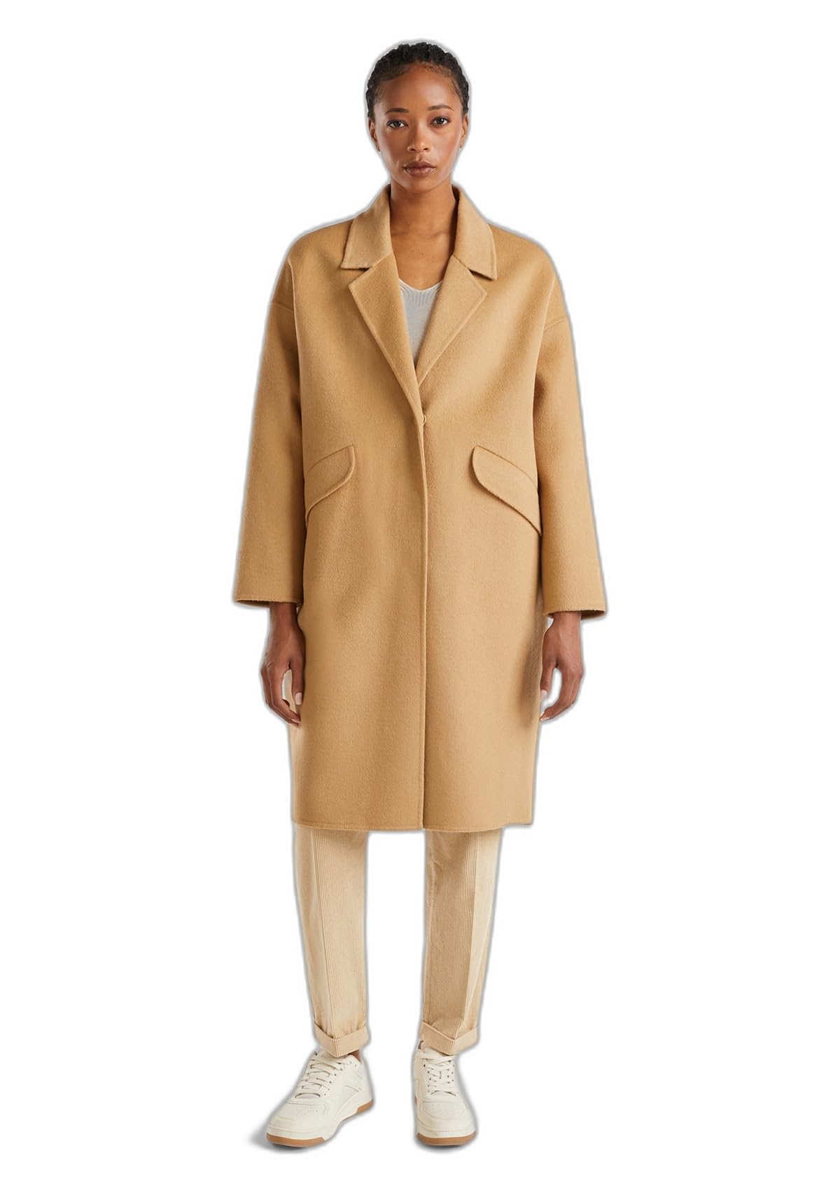 Benetton Cappotti 28f7dn06b Cappotto Donna Beige misto lana