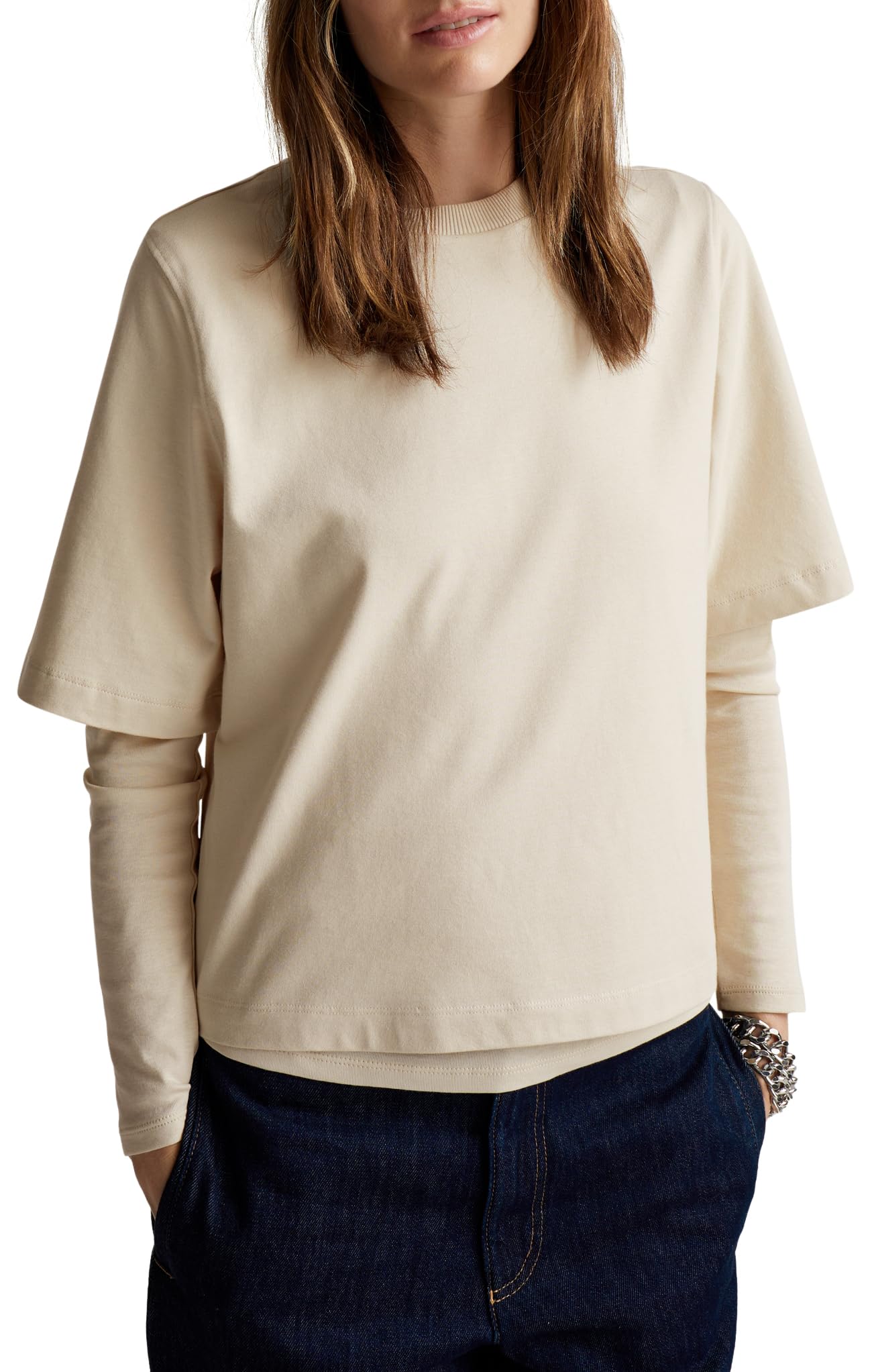 Benetton 3BL0E17G5 T-Shirt Donna Beige XS Boxy