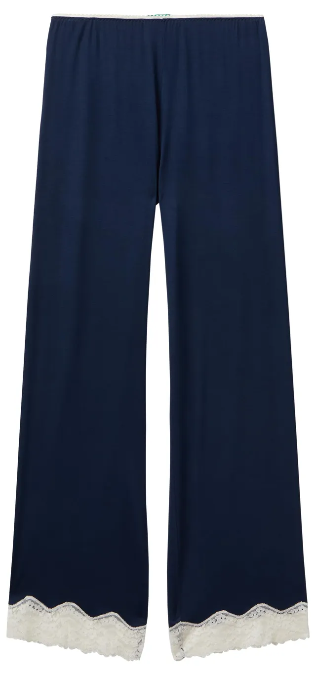 Benetton Pantaloni e Jeans Pantalone Lungo Donna Viscosa con Pizzo