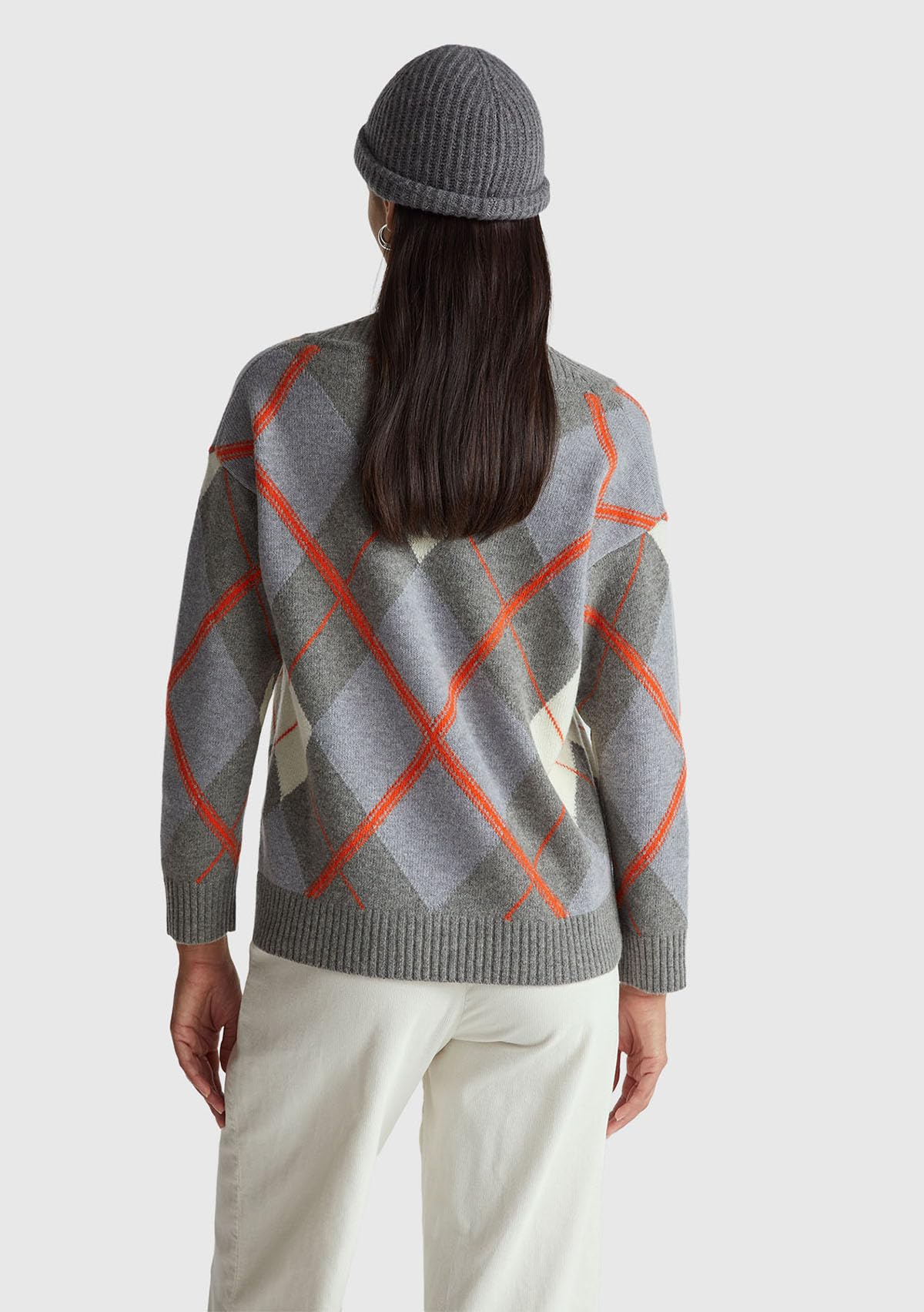 Benetton 1444e204e Maglia Donna Grigia Scollo V Rombi