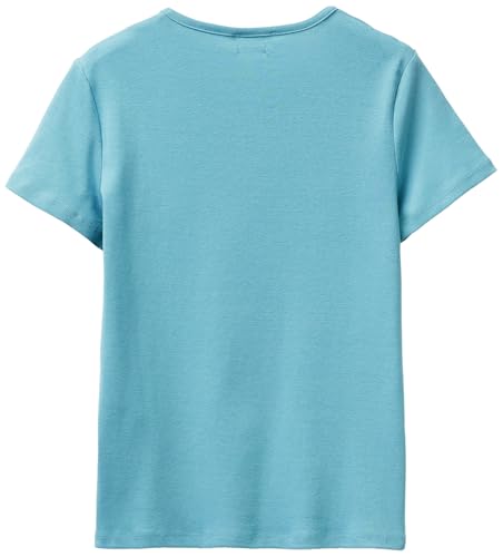Benetton Maglietta Donna Blu XXS Costine Scollo a V