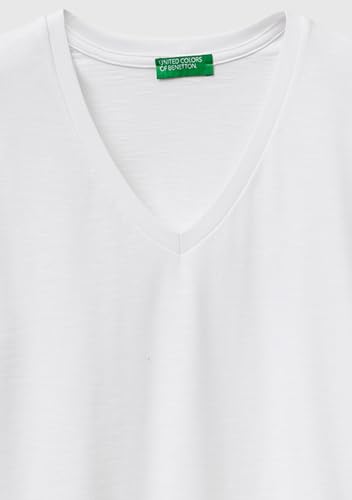 Benetton 3BVXD4020 T-Shirt Scollo V Bianca Comfort