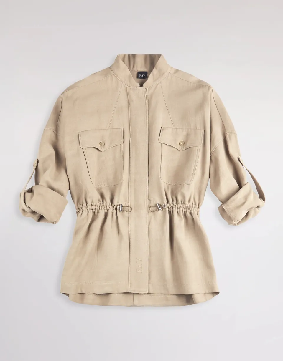 Fay NAW04525640ZD Giacca Sahariana Beige Lino