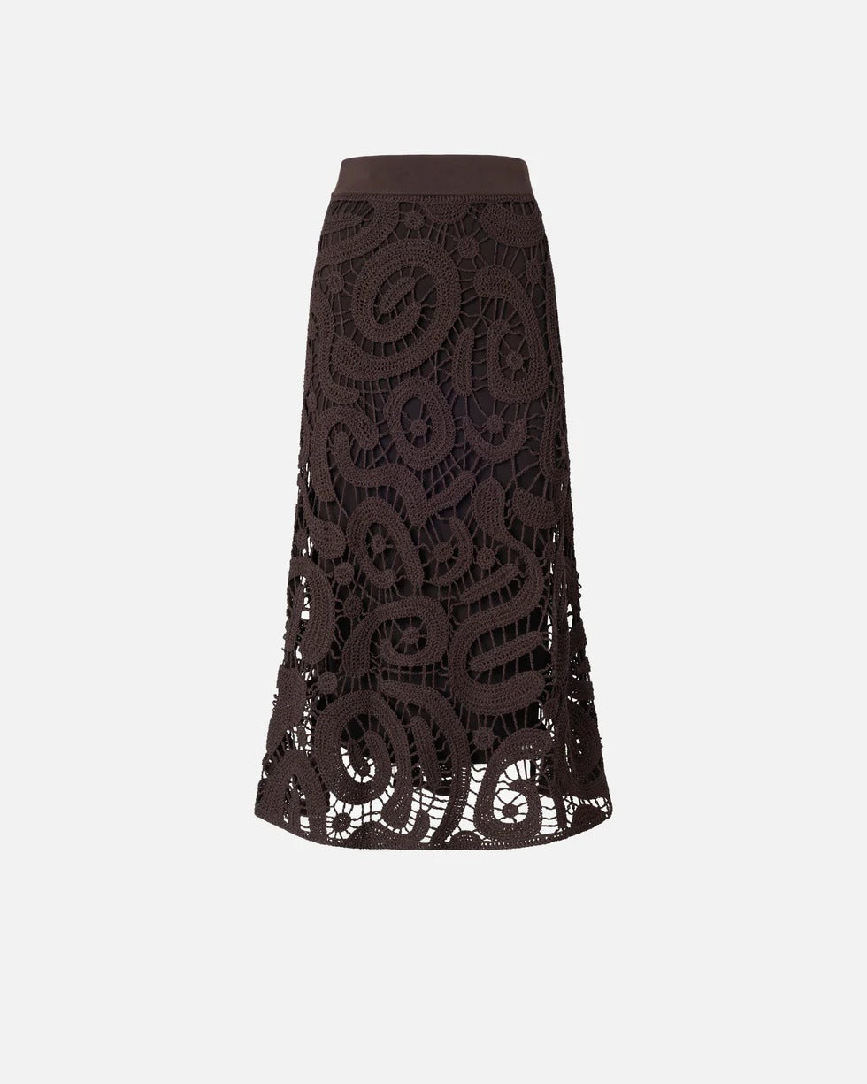 Pinko Maestrale 106353 A354 gonna midi marrone crochet