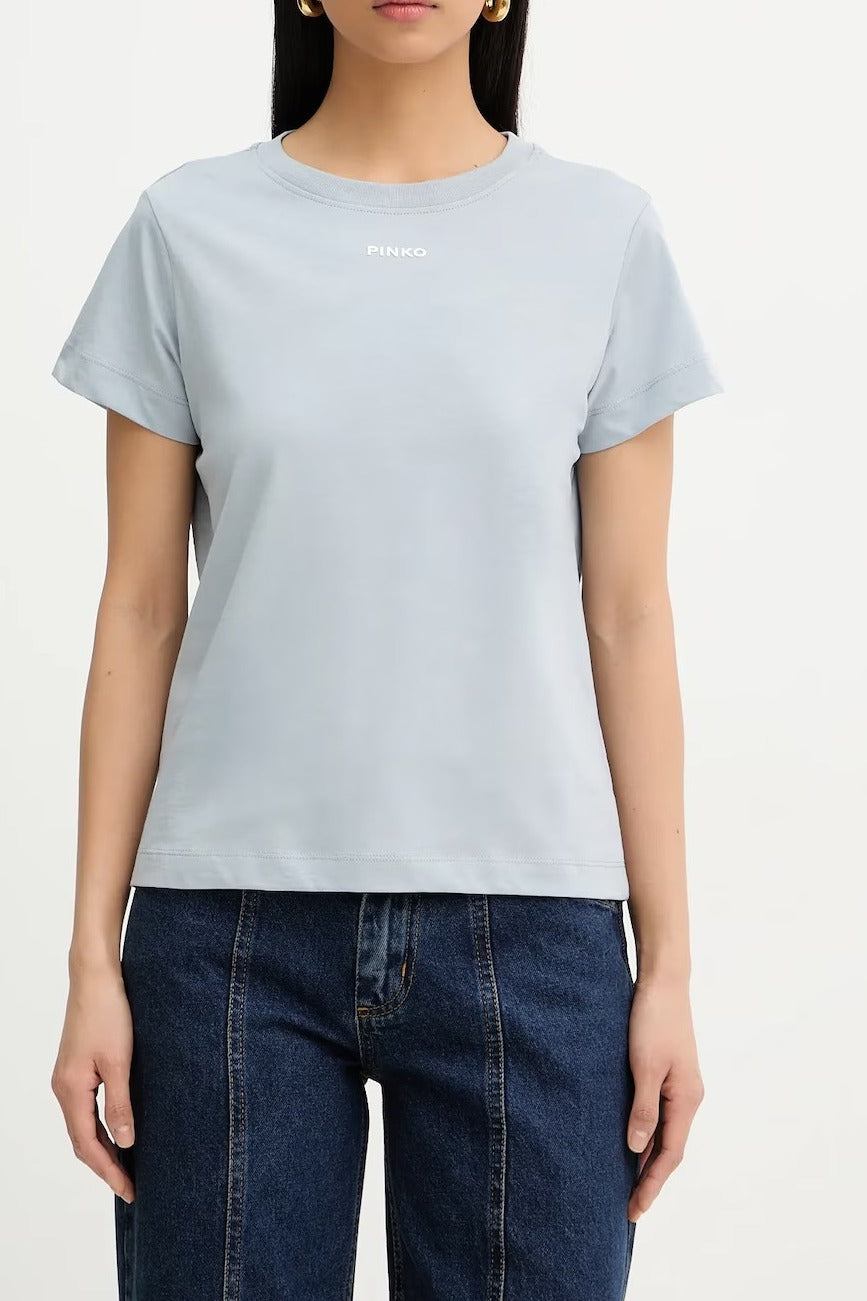 Pinko Basico 100373 A34F t-shirt donna azzurro polvere cotone