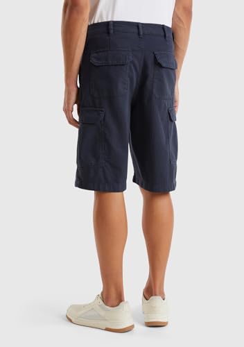 Benetton Pantaloncini Uomo Blu in Cotone Lino Worker