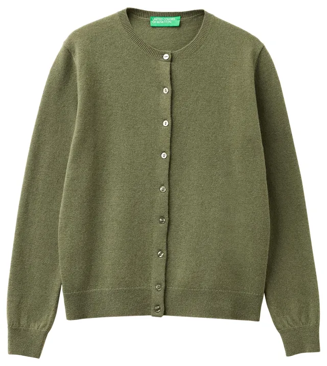 Benetton 1002d5485 Maglia Coreana Cardigan Verde XXS