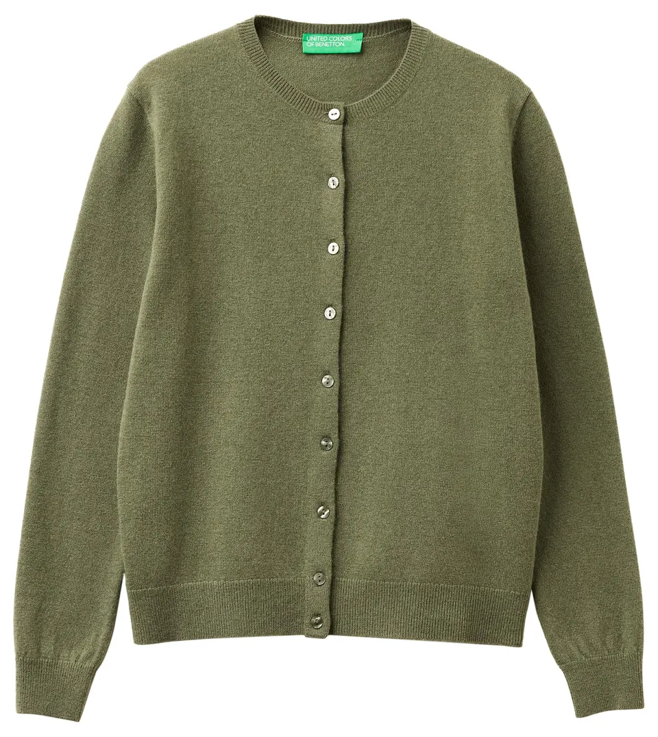 Benetton 1002d5485 Maglia Coreana Cardigan Verde XXS