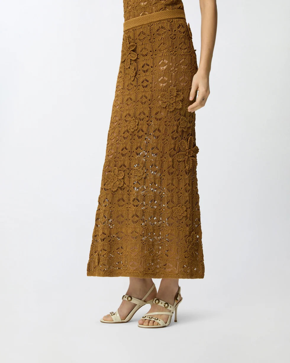 Pinko Anthemis 106861 A3B8 gonna midi marrone crochet