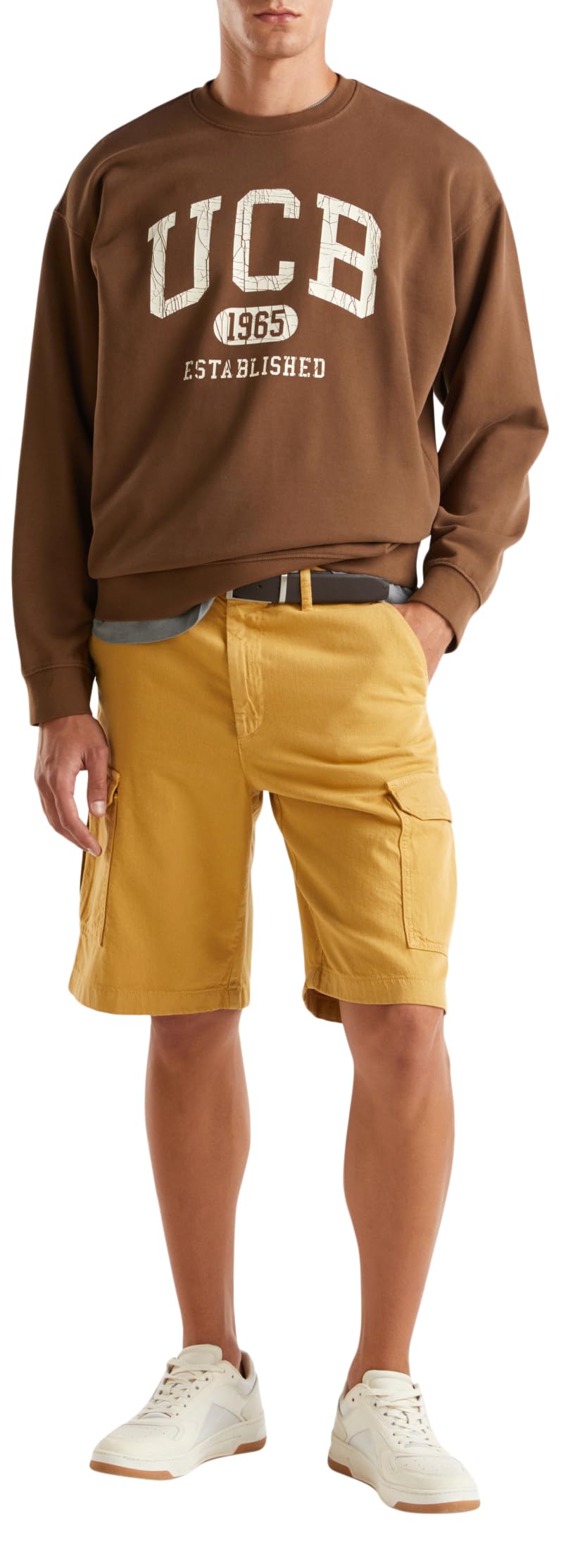 Benetton Pantaloncini Uomo Blu in Cotone Lino Worker
