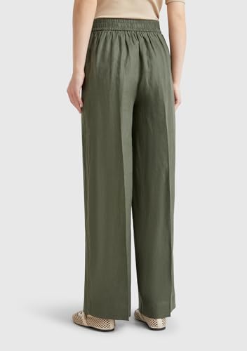 Benetton Pantaloni pantalone donna palazzo in lino con tasche