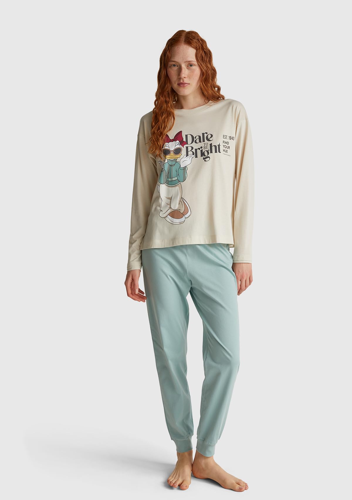 Benetton Maglia Pigiama Donna Cotone Beige Taglia M