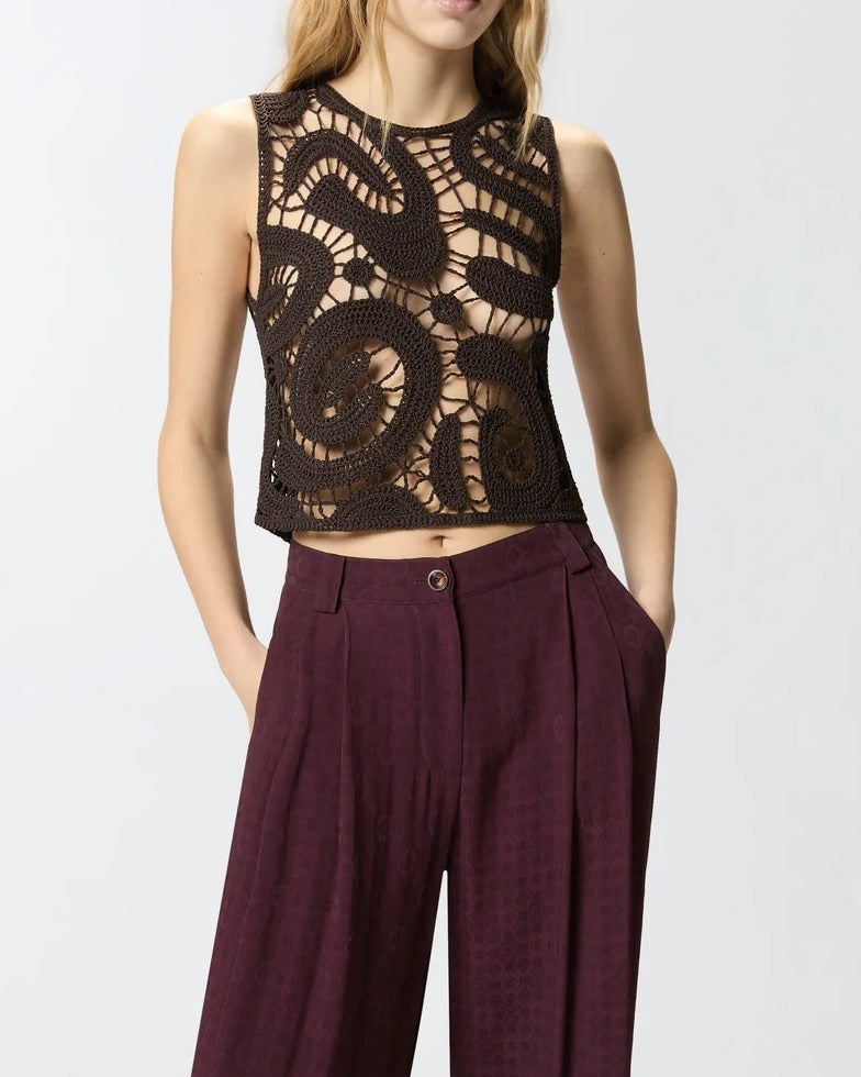 Pinko Eruzione 106438 A354 Top Marrone Crochet