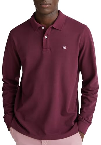 Benetton 3089j3204 polo uomo rossa manica lunga cotone