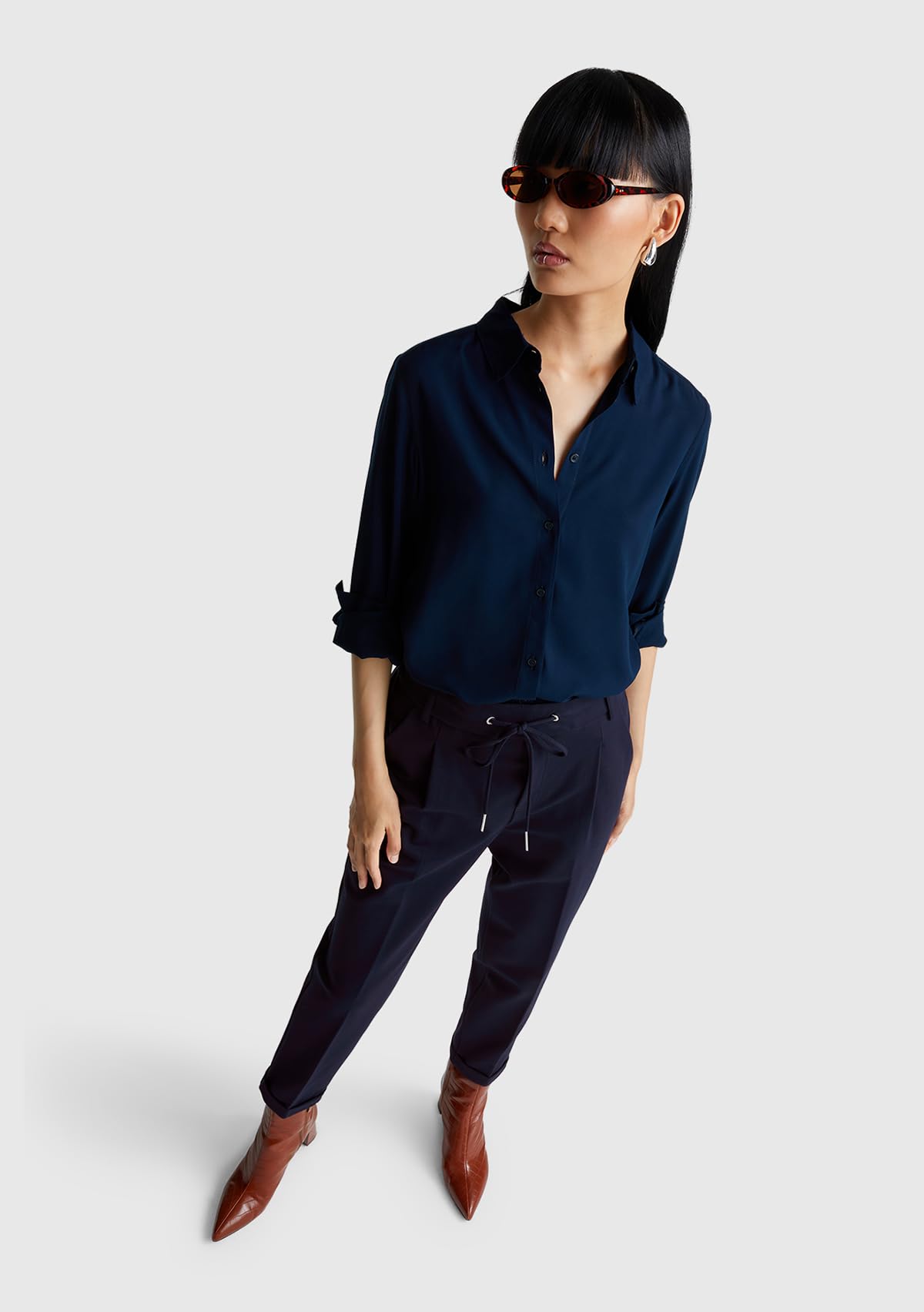 Benetton Pantaloni Donna jogger viscosa Blu Notte 016