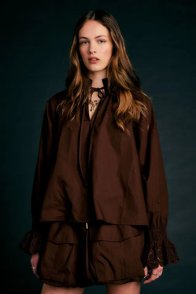 Karen Walker Ivy Blouse camicetta chocolate cotone organico