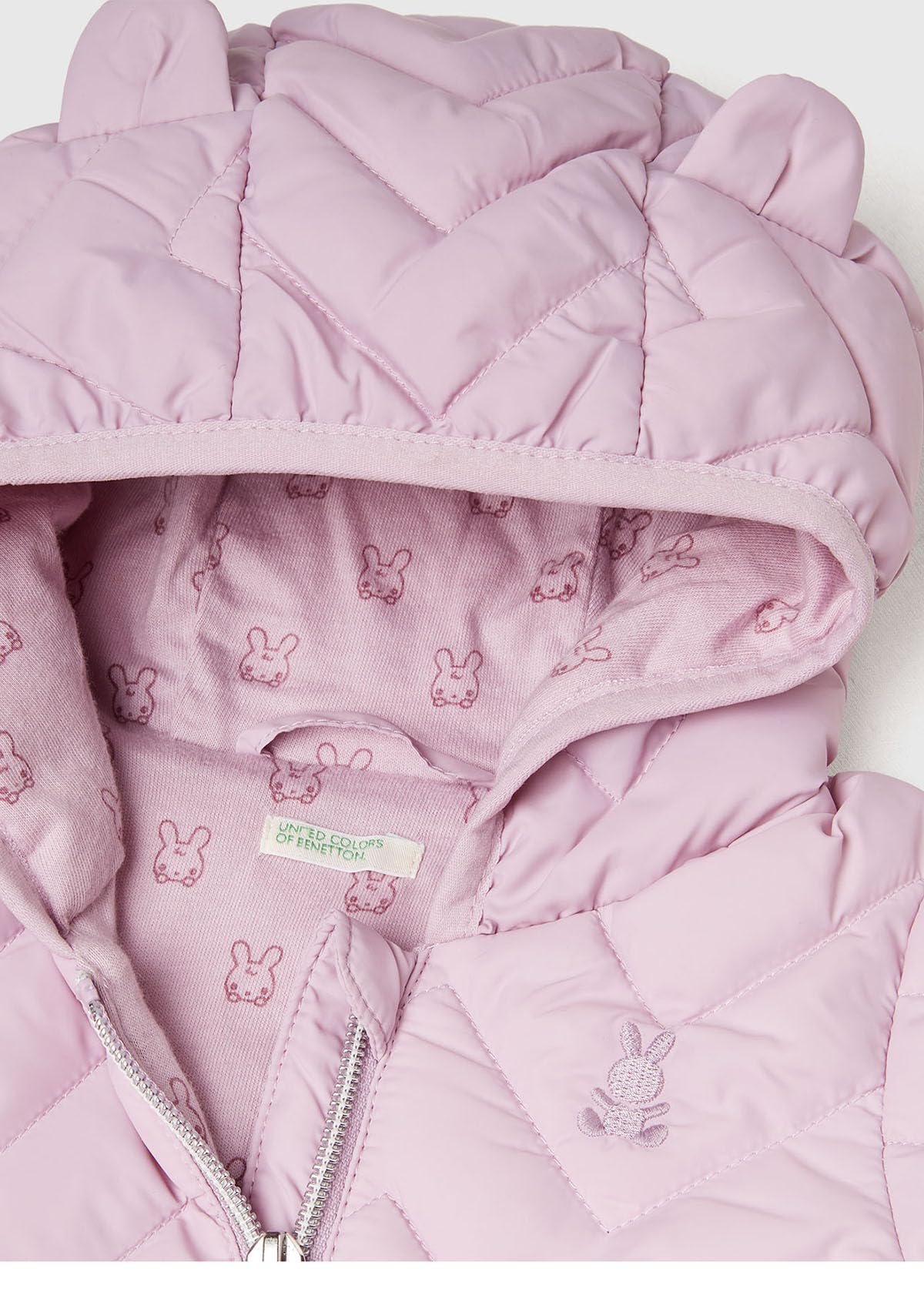 Benetton Giubbotto Imbottito Bimbo Cappuccio Orecchie Coniglietti