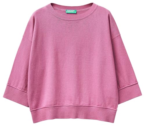 Benetton Maglieria Maglione Donna girocollo boxy manica 3/4