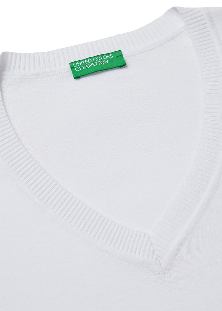 Benetton Maglieria 1C19D403N Maglione Scollo a V Bianco