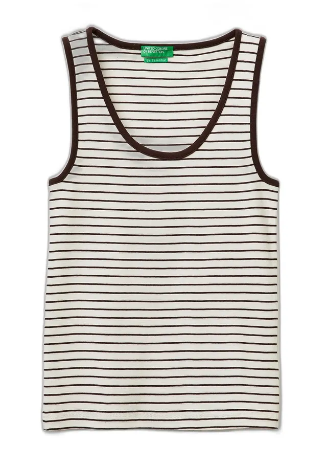 Benetton 339PDH018 Canottiera Donna Panna Coste