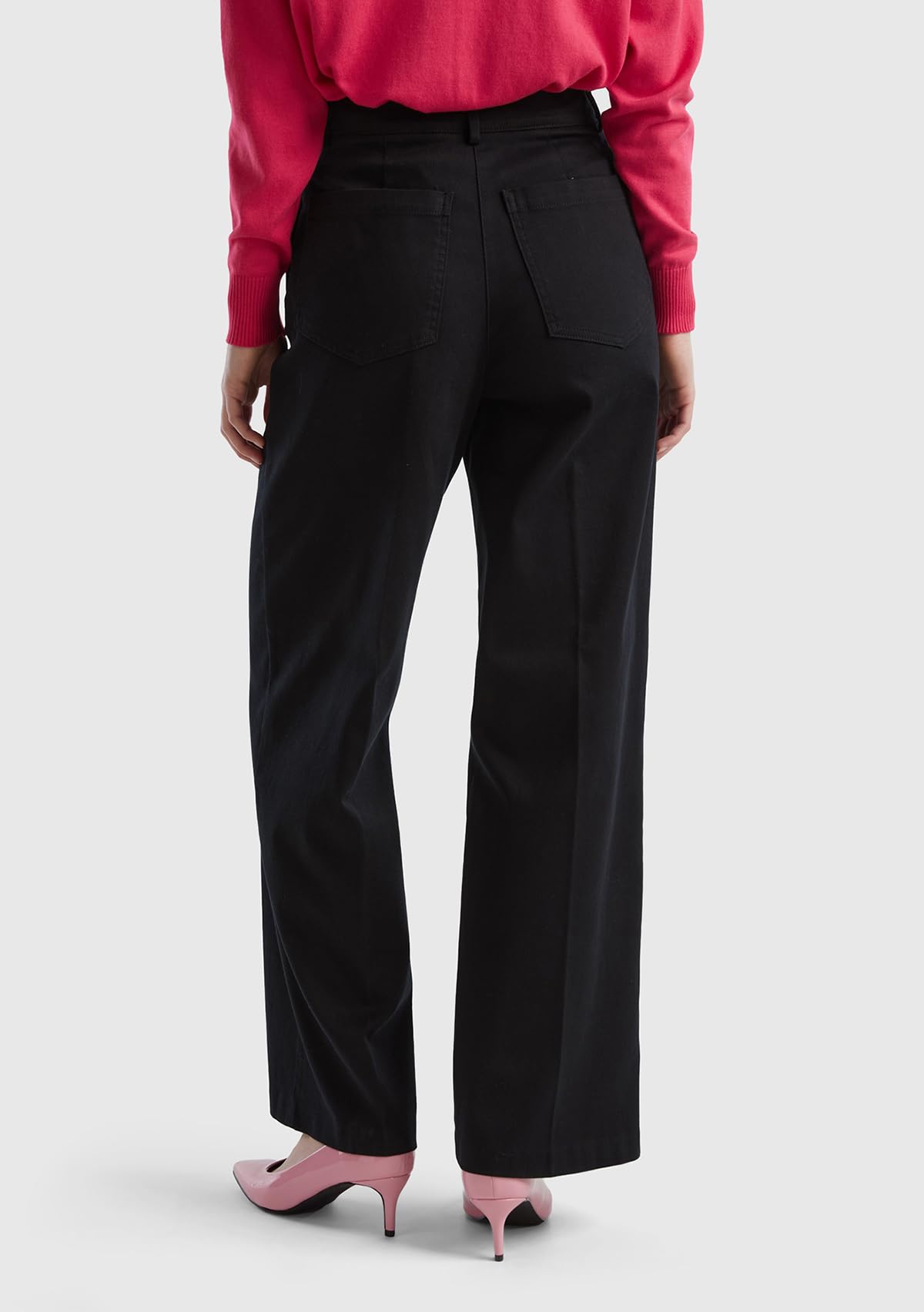Benetton 4TDCDF05Z Pantaloni Donna Nero 100 Taglia 36 Gamba Ampia