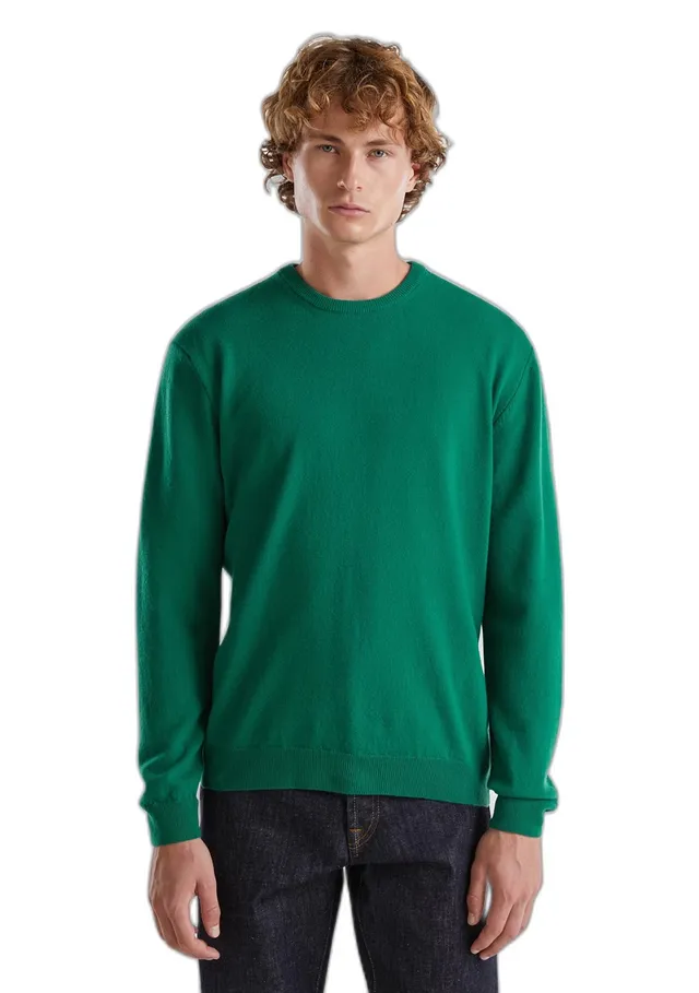 Benetton Maglieria 1002u1g34 maglia uomo verde lana merino S