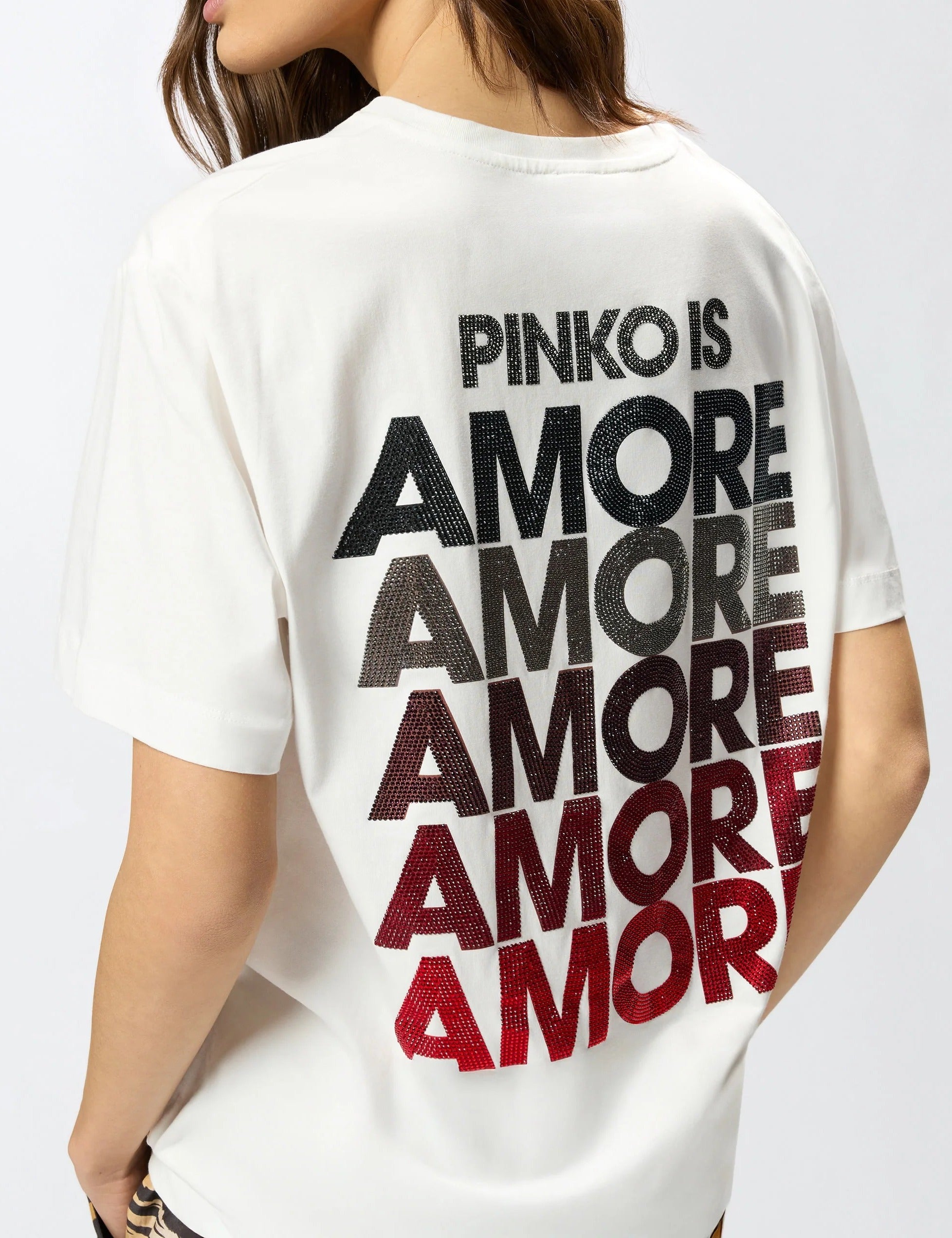 Pinko 105526 A33I T-Shirt Donna Bianco Amore Strass