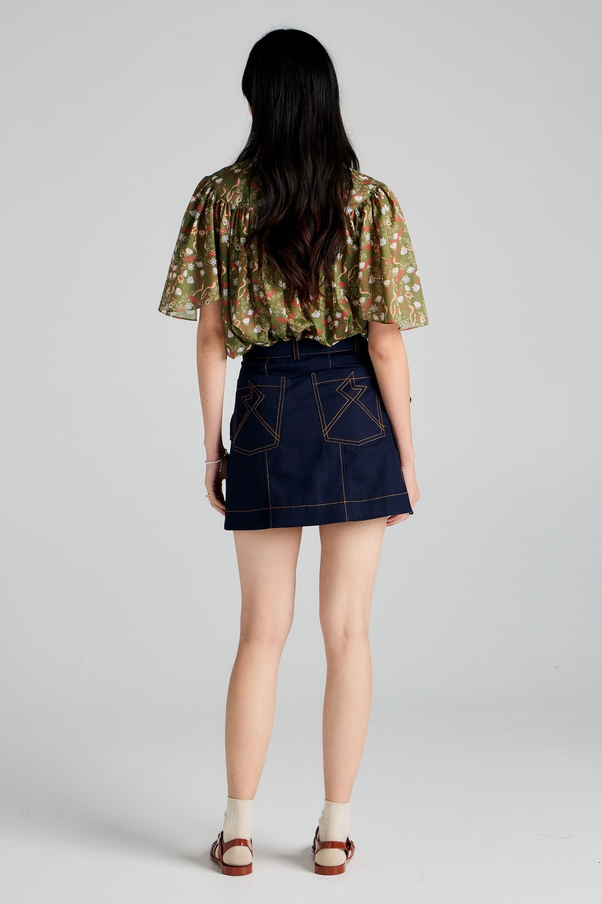 Karen Walker Alegra Skirt gonna navy cotone organico