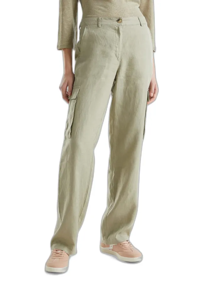 Benetton Pantaloni Donna lino cargo gamba dritta