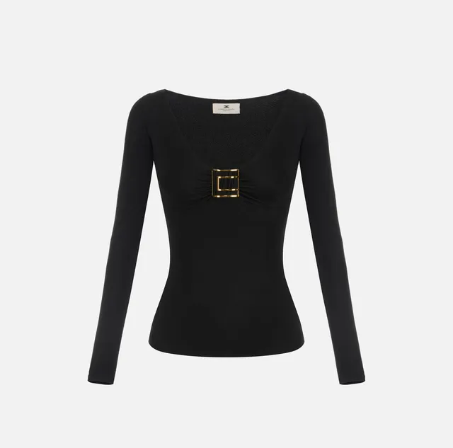 Elisabetta Franchi MD00567E2 Maglia Jersey Nero Taglia 42 Viscosa