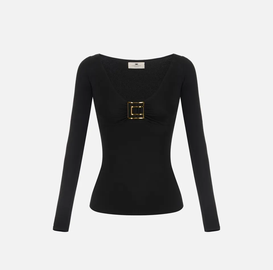 Elisabetta Franchi MD00567E2 Maglia Jersey Nero Taglia 42 Viscosa