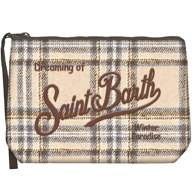 MC2 Saint Barth Aline Wool pochette tartan beige marrone